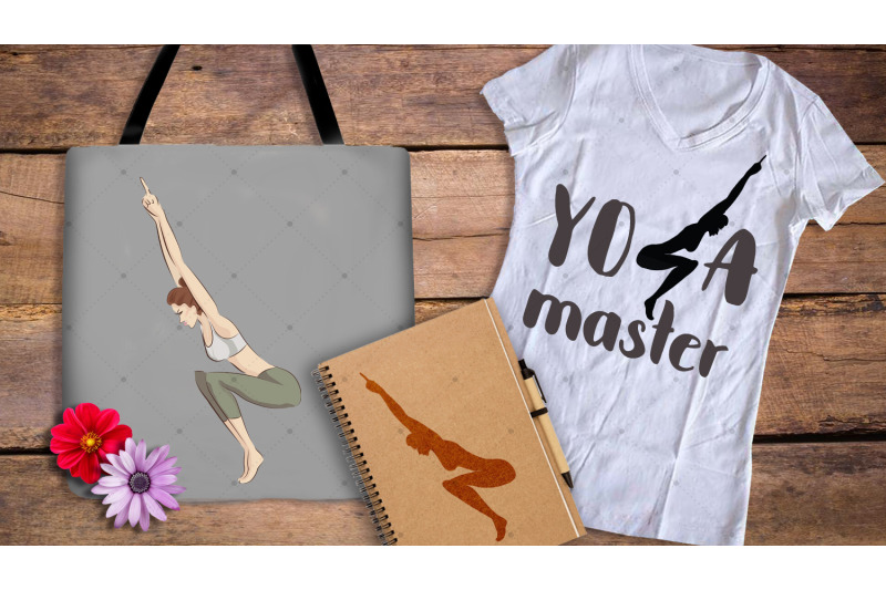woman-practicing-yoga-exercise-set-of-full-color-and-black-silhouette