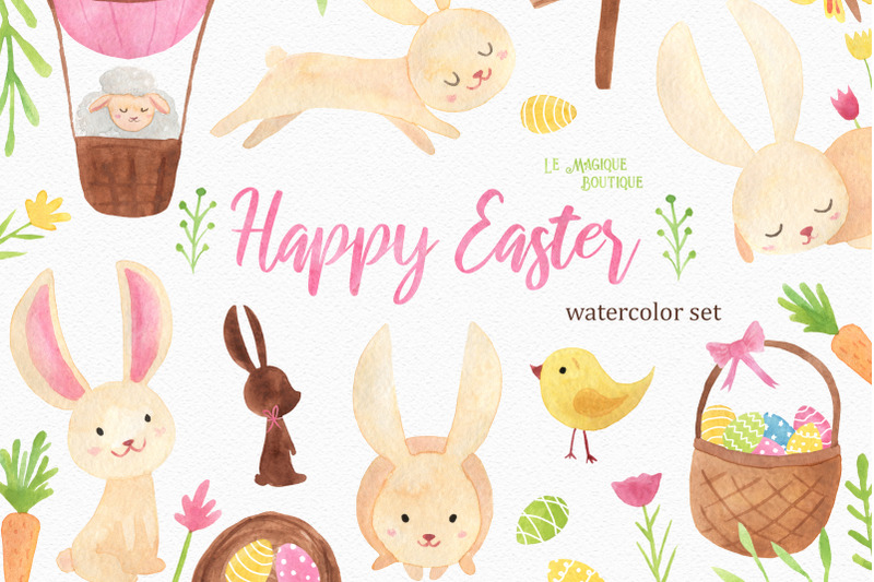 Download Happy Easter Watercolor Clipart By LeMagiqueBoutique ...