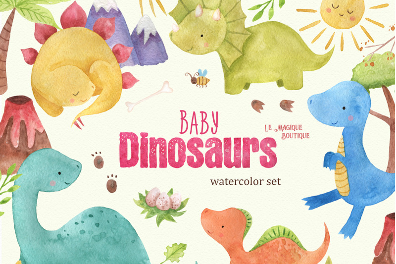 baby-dinosaurs-watercolor-clipart-set