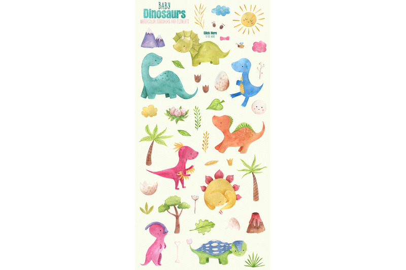 baby-dinosaurs-watercolor-clipart-set