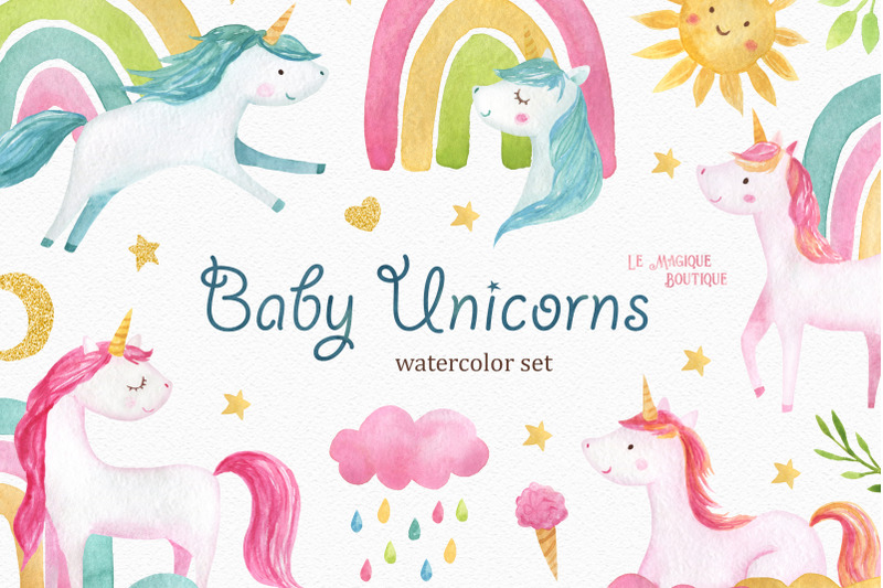 baby-unicorns-watercolor-clipart-set