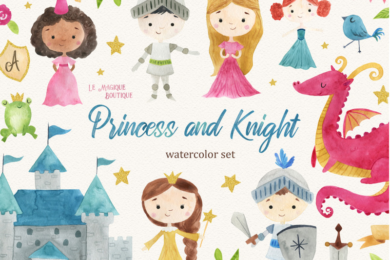 princess-amp-knight-watercolor-clipart-set