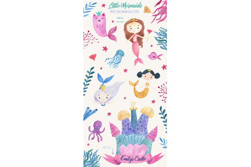 little-mermaids-watercolor-clipart-set