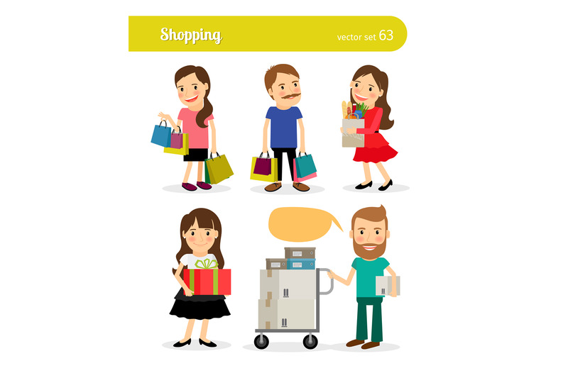 shopping-people-with-basket-and-cart