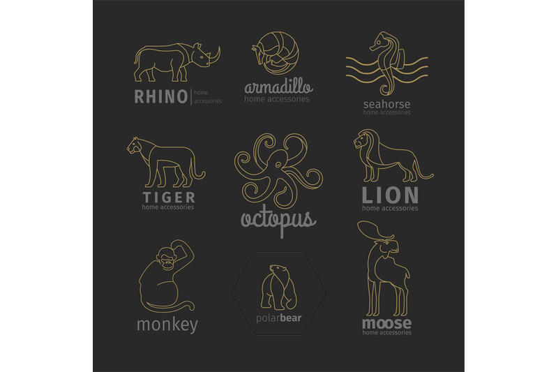 outline-linear-animals-logos-set