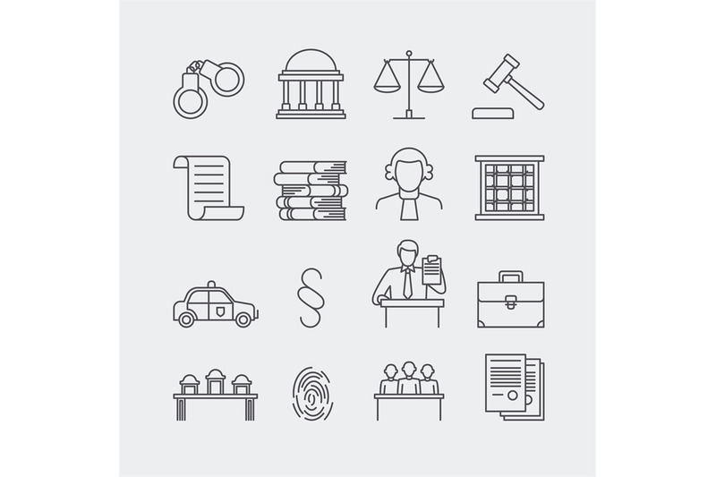 law-and-justice-thin-line-vector-icons