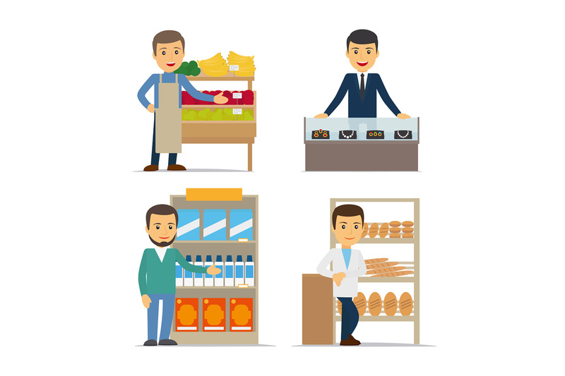 seller-at-the-counter-vector-illustration