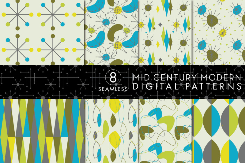 A Set Of Seamless Patterns Of Four Colors 8 Seamless Mid Century Modern Patterns Set 2 By