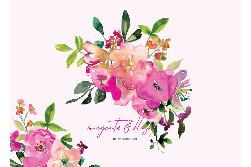 watercolor-magenta-and-blush-floral-bouquet-clipart