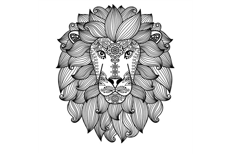 lion-head-with-ethnic-floral-pattern