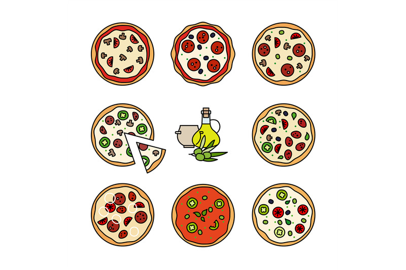 different-pizza-line-icons