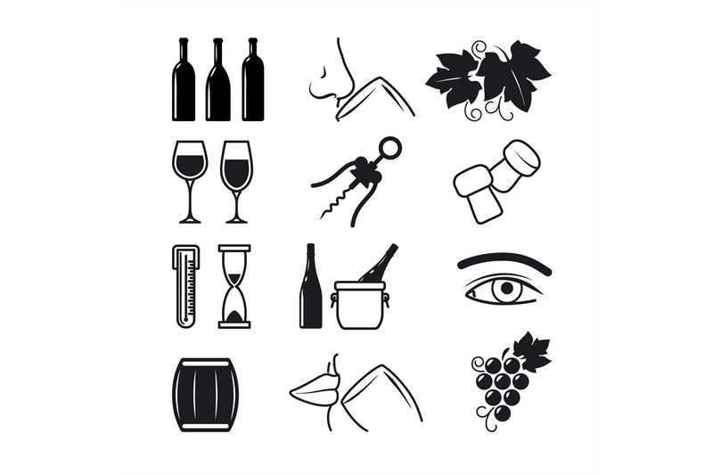 wine-black-icons-set