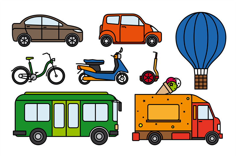 city-transport-flat-linear-icons-set