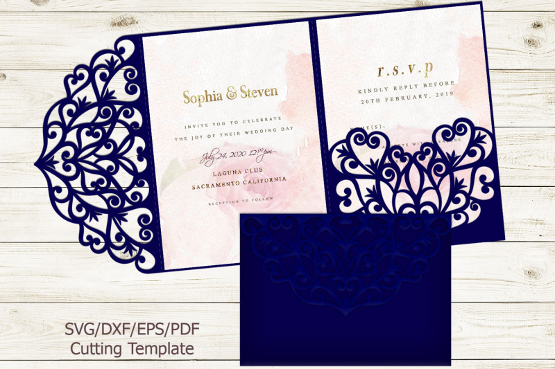 Download Trifold wedding invitation svg dxf pdf laser cut cricut ...