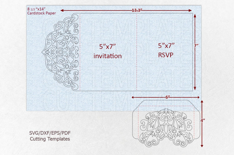 Trifold wedding invitation svg dxf pdf laser cut cricut ...