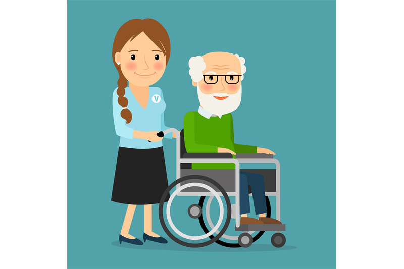 volunteer-pushing-wheelchair-with-disabled-old-man