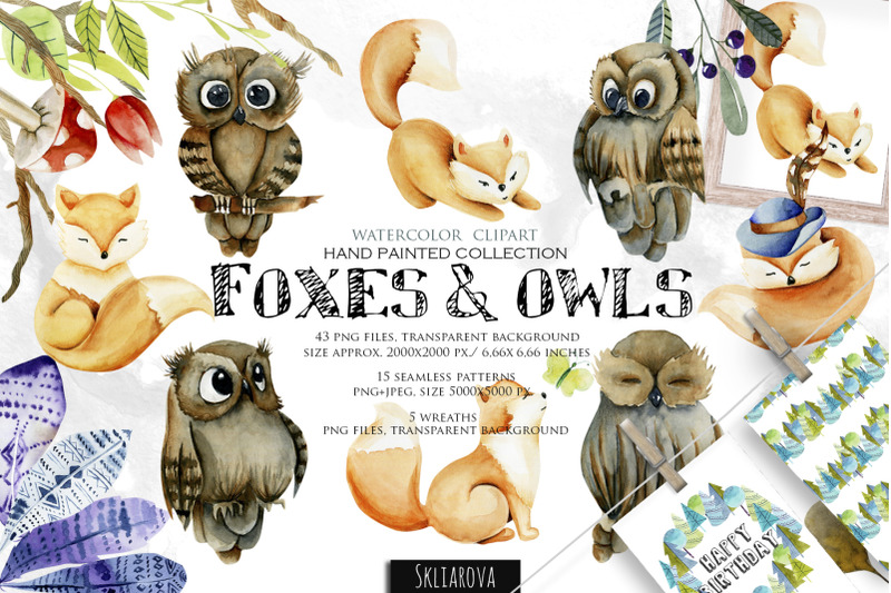 foxes-amp-owls-watercolor-clipart