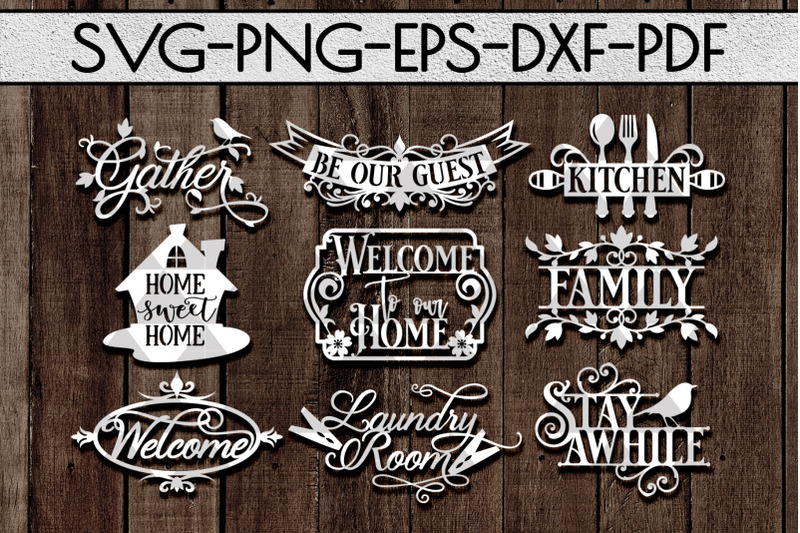 Download Home Decor Sign Papercut Templates Bundle, Rustic SVG, DXF ...