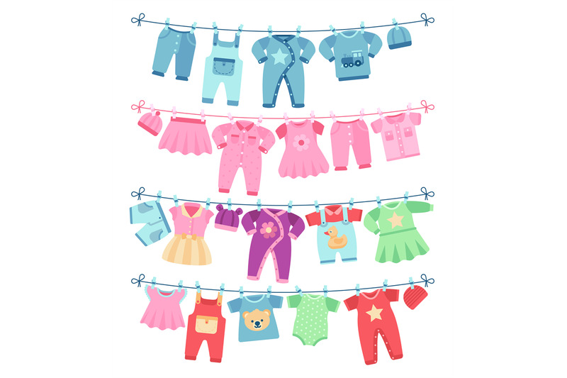 baby-clothes-drying-on-clothesline-vector-illustration