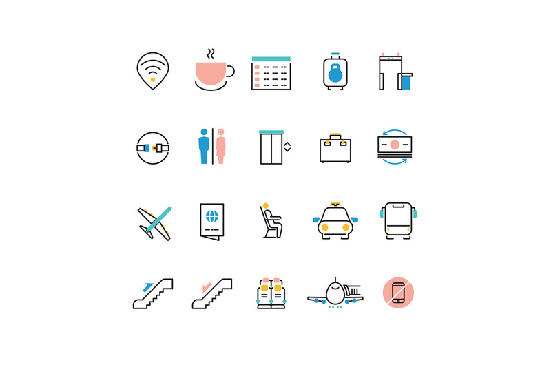 airoport-icons-with-line-and-colorful-elements