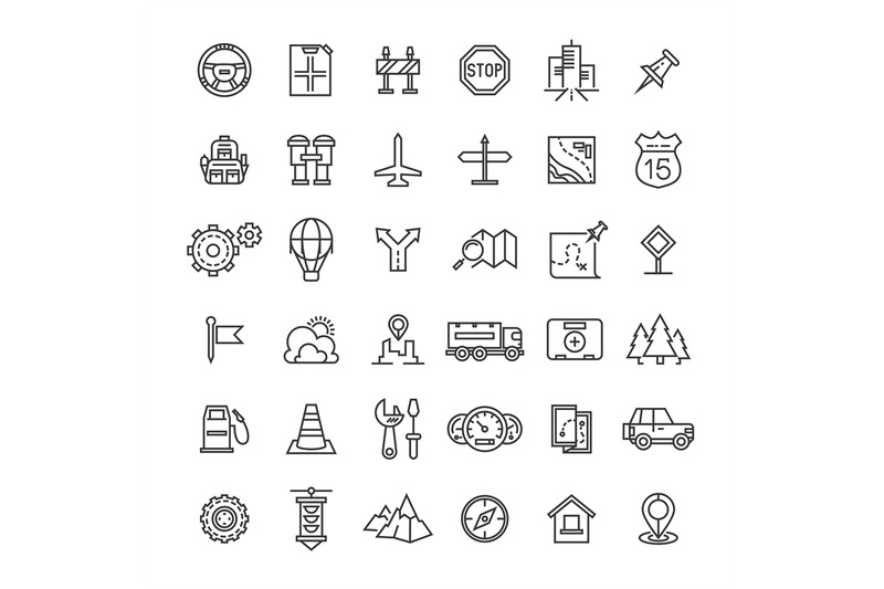 travel-auto-thin-line-icons-collection