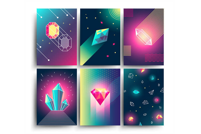 abstract-trendy-vector-cosmic-posters-with-crystal-gems-and-pyramid-ge