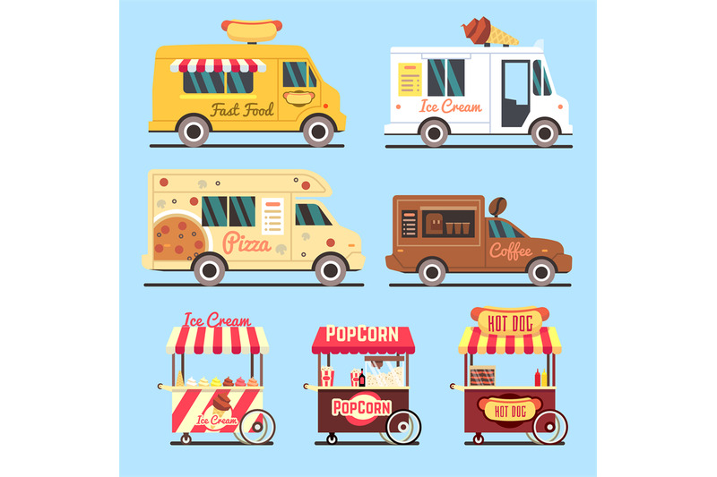 street-fast-food-delivery-trucks-flat-set