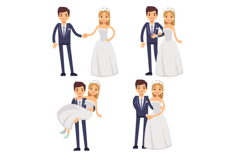 cartoon-wedding-couple-just-married-vector-characters