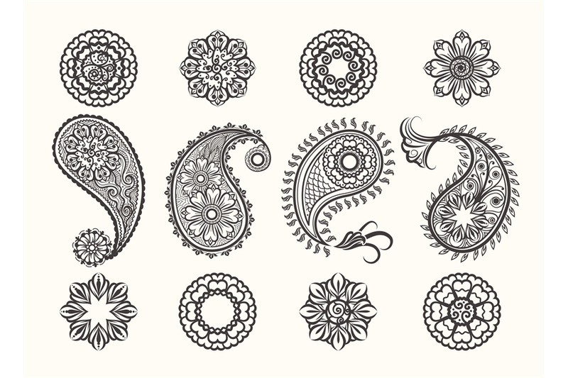 henna-tatoo-paisley-icons-set