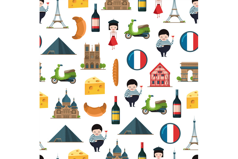 vector-cartoon-france-sights-and-objects-background-or-pattern-illustr