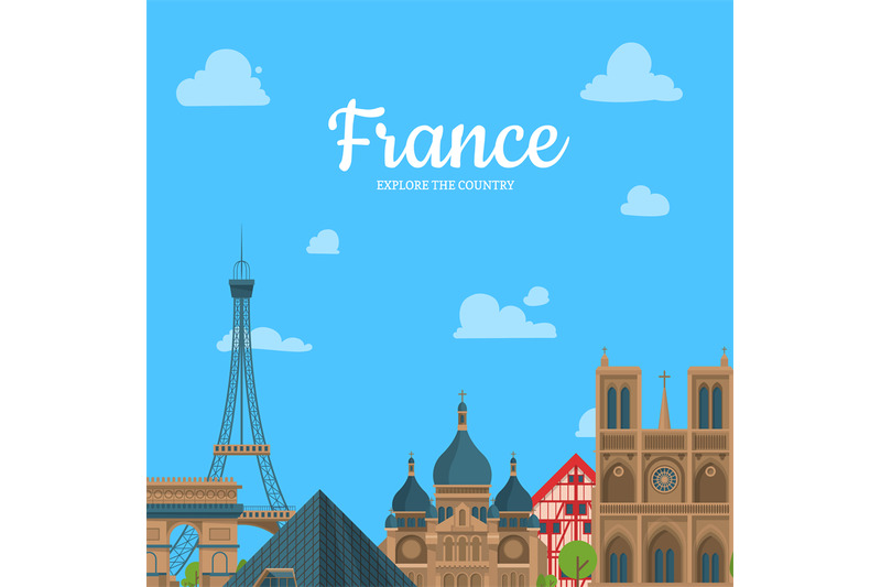 vector-cartoon-france-sights-and-objects-background-with-place-for-tex