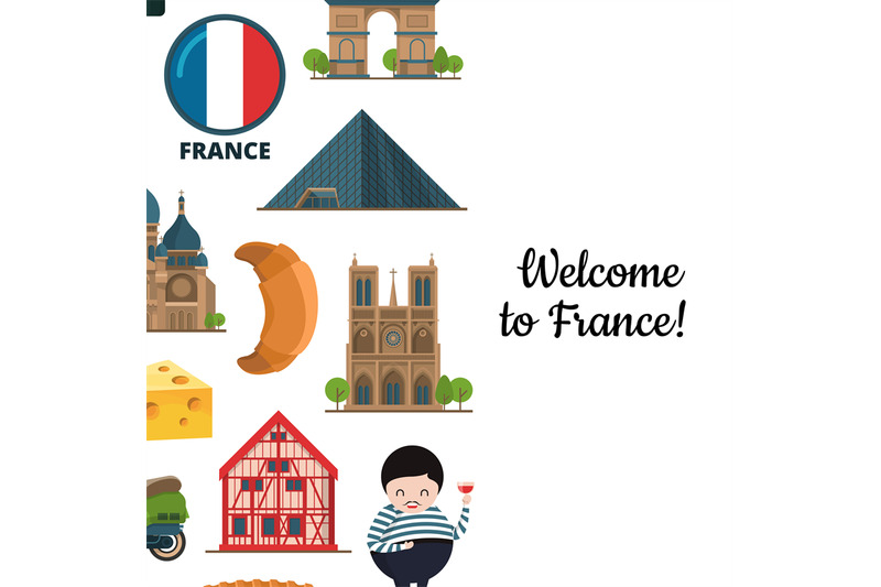 vector-cartoon-france-sights-and-objects-background