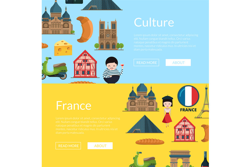 vector-cartoon-france-sights-banners-illustration