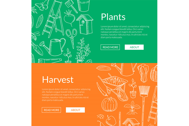 vector-gardening-doodle-icons-horizontal-web-banners-illustration