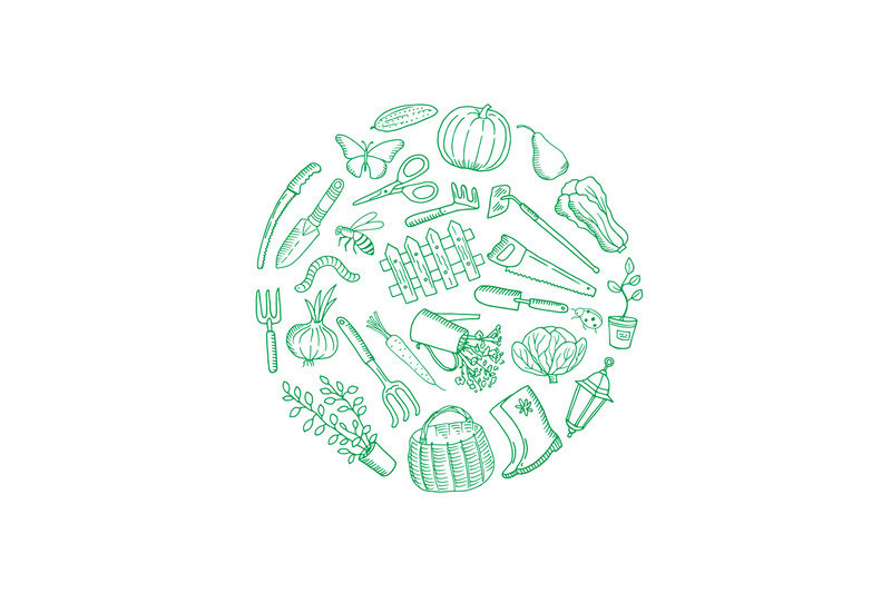 vector-gardening-doodle-icons-label-illustration-on-white