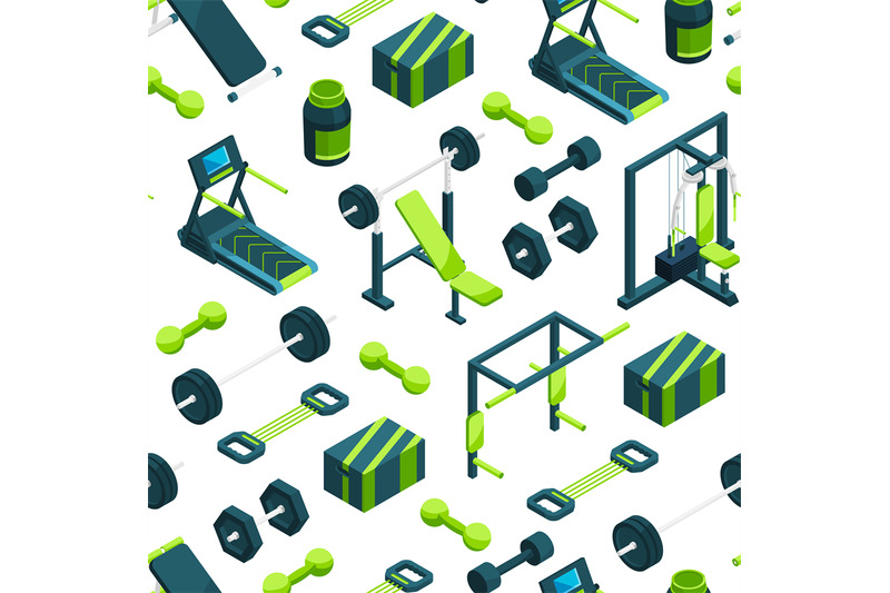 vector-isometric-gym-objects-background-or-pattern-illustration