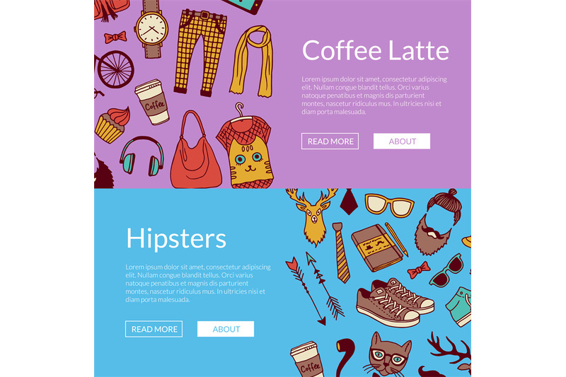 vector-hipster-doodle-icons-horizontal-banners-illustration