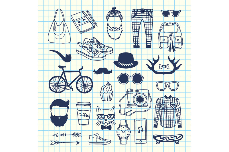 vector-hipster-doodle-icons-on-cell-sheet-illustration