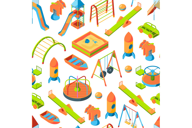 vector-isometric-playground-objects-background-or-pattern-illustration