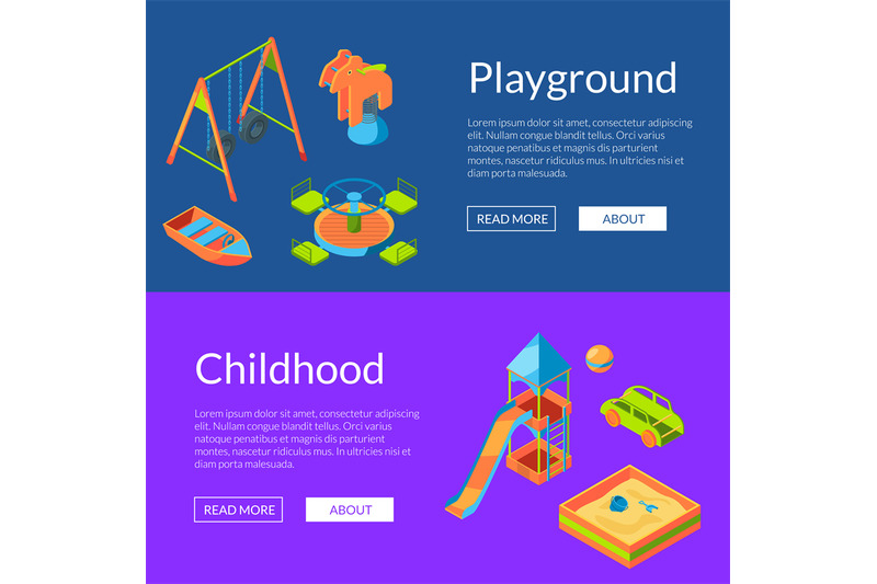 vector-isometric-playground-web-banners-illustration-childhood-and-fu