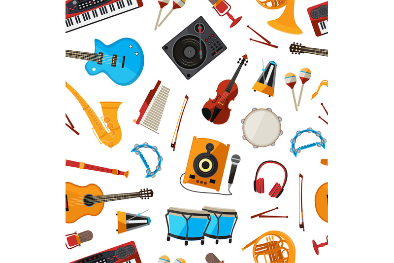 Vector cartoon musical instruments pattern or background illustration