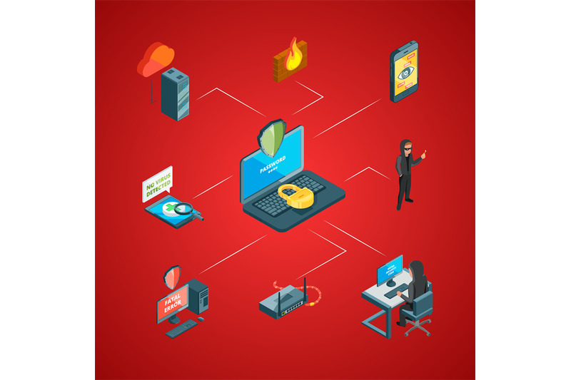 vector-isometric-data-and-computer-safety-icons-infographic-concept-il