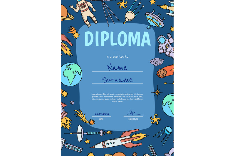 vector-diploma-or-certificate-for-children-with-hand-drawn-space-illus