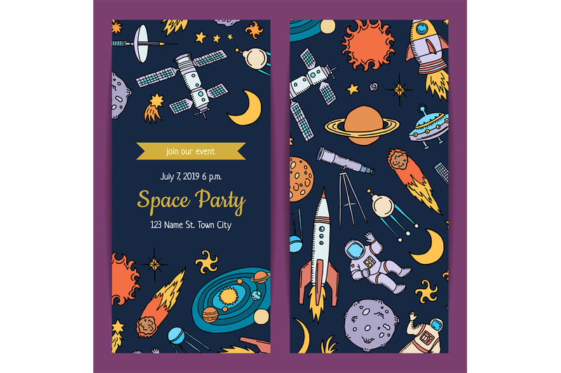 vector-invitation-for-birthday-party-with-space-ship-illustration