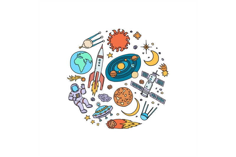 vector-hand-drawn-space-elements-in-circle-shape-illustration