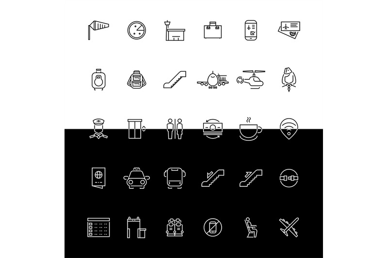 vector-airport-line-icons-black-and-white-concept