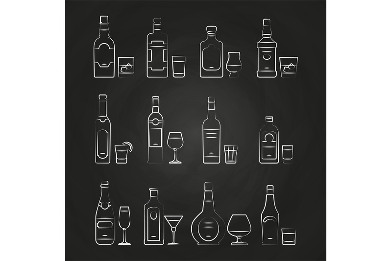 alcoholic-drinks-line-icons-white-drinks-icons-on-chalkboard