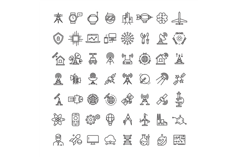 science-technologies-and-satellite-line-icons-collection