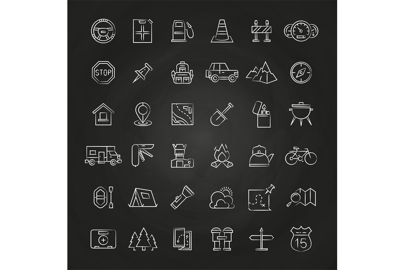 tourism-and-travel-brush-line-icons-collection