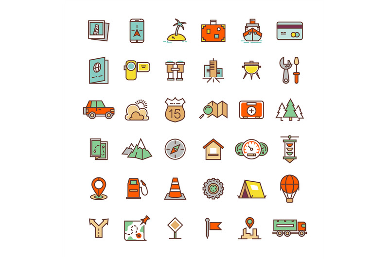 travel-camping-location-flat-icons-collection